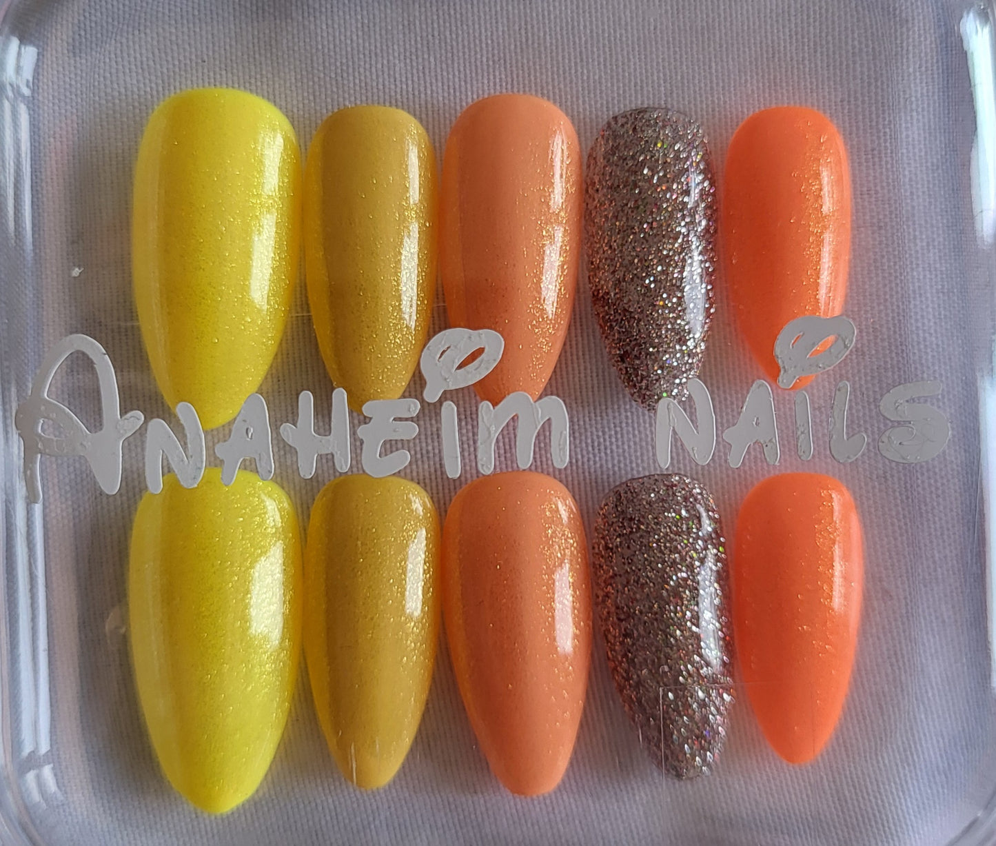 Faux Ongles Sunset Glitter - Jaune & Orange
