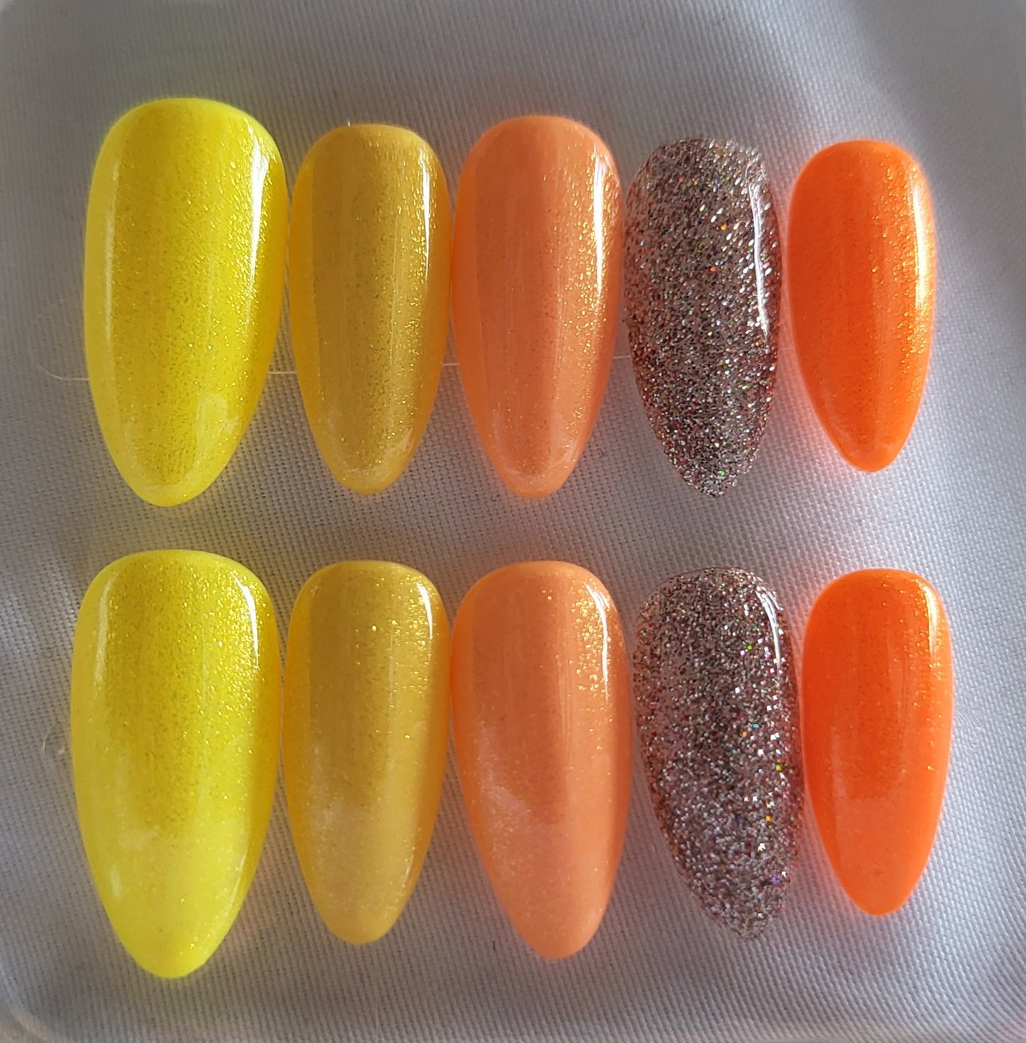 Faux Ongles Sunset Glitter - Jaune & Orange