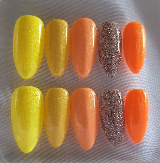 Faux Ongles Sunset Glitter - Jaune & Orange