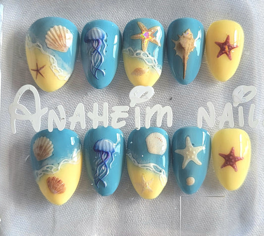 Création Nail Art ongles courts ) Bord de Mer : Océan & Plage