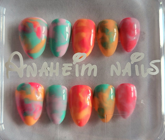 Création Nail Art Ongles courts -  Tropical camouflage