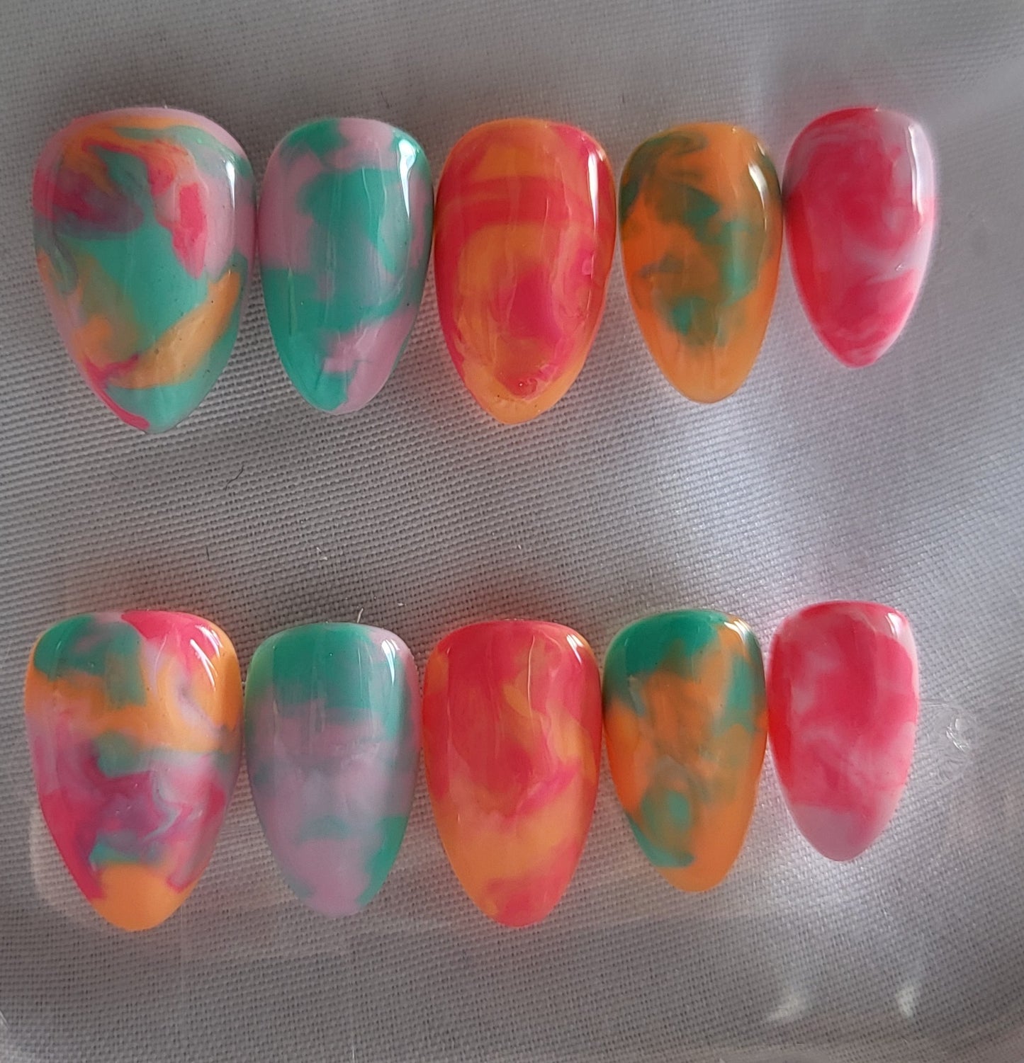 Création Nail Art Ongles courts -  Tropical camouflage