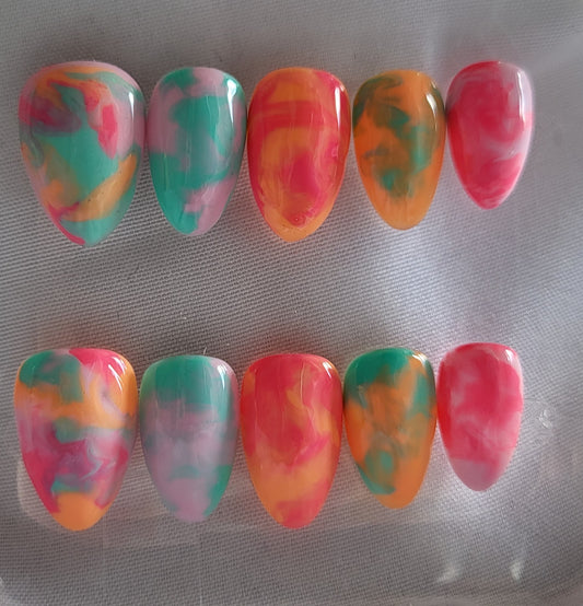Création Nail Art Ongles courts -  Tropical camouflage