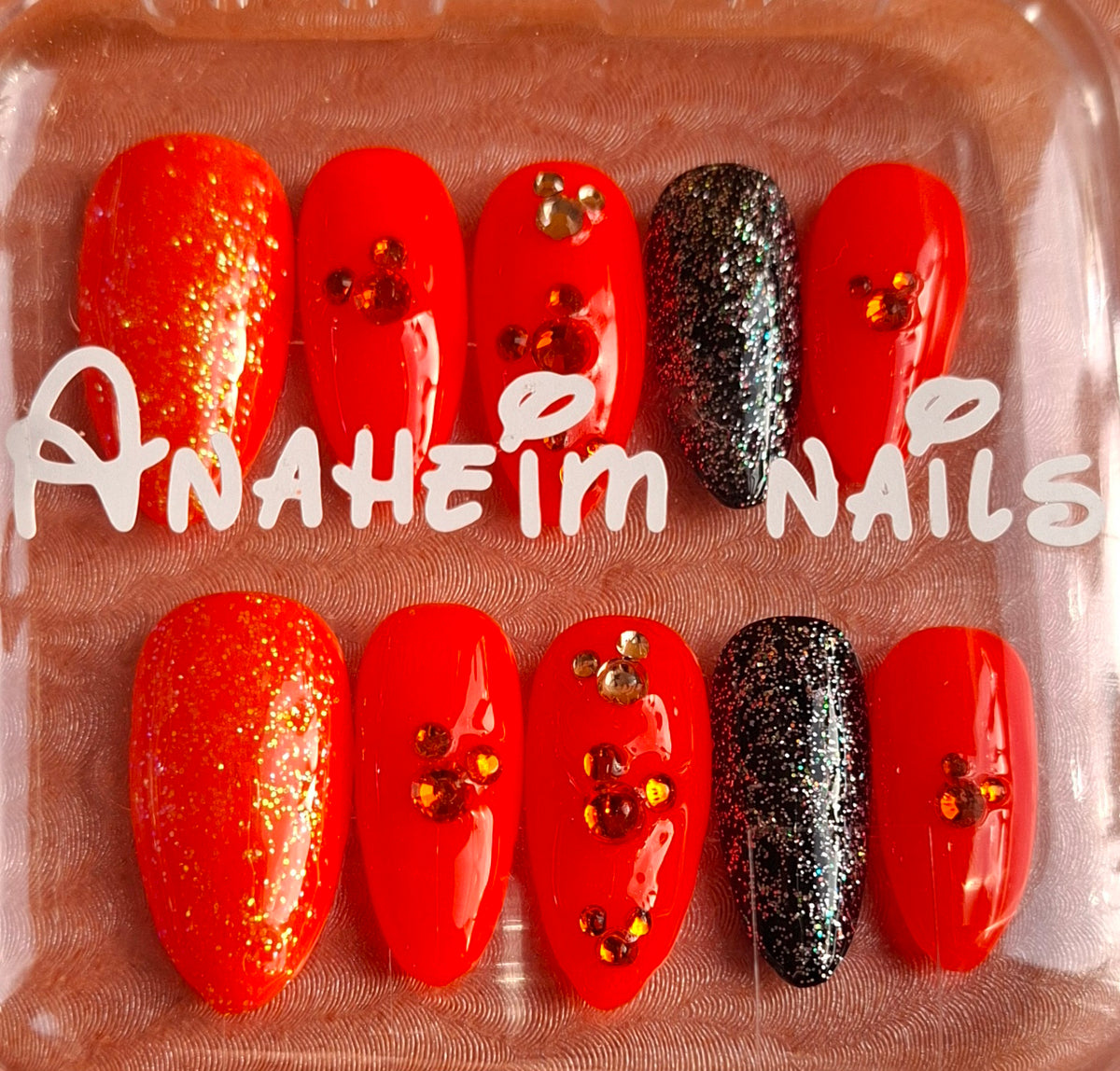 Création Nail Art Halloween Mickey Strass & Glitter