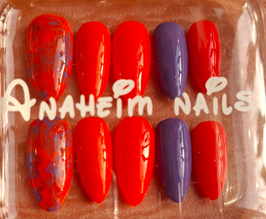 Création Nail Art Halloween Marbre Ink — Orange Flamme & Violet Électrique
