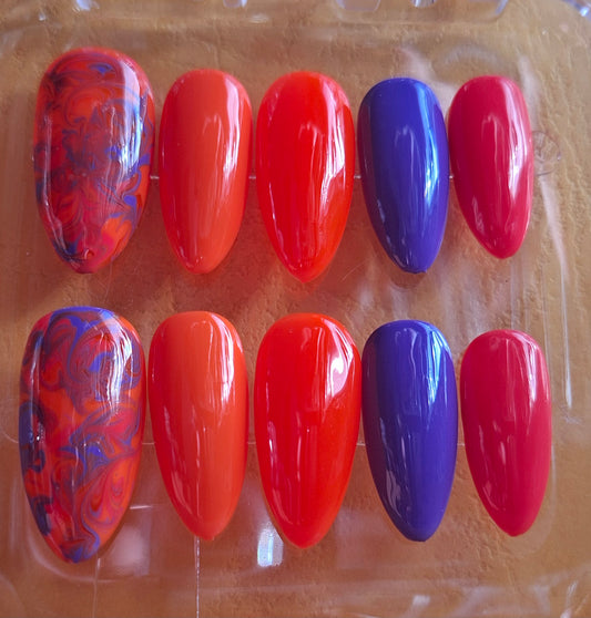 Création Nail Art Halloween Marbre Ink — Orange Flamme & Violet Électrique