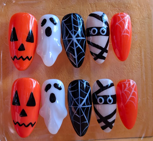 Création Nail Art Halloween Iconic — Citrouille, Fantôme, Araignée & Momie