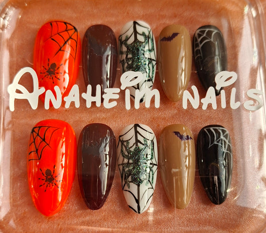 Création Nail Art Halloween Gothique — Araignées, Toiles & Chauves-Souris