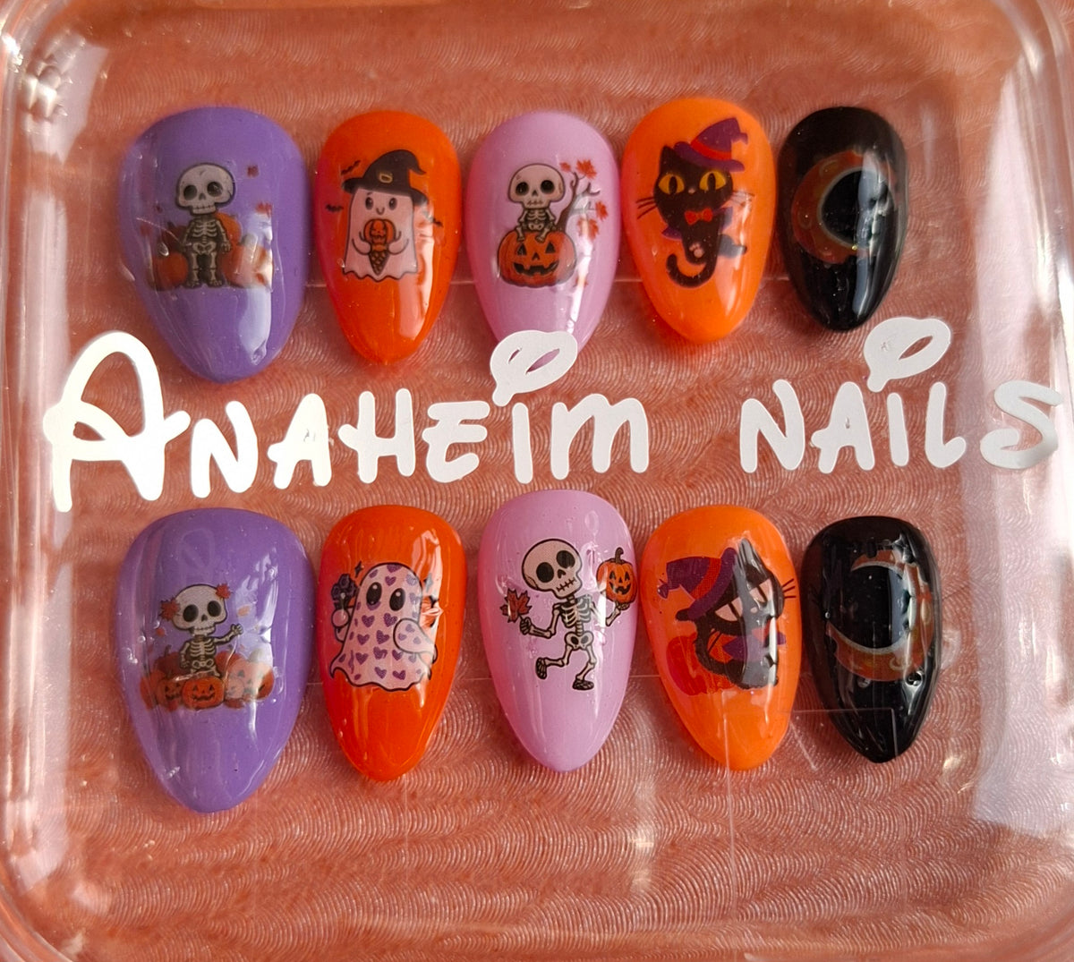 CRéation Court Nail Art Halloween Kawaii Pastel — Squelette, Fantôme Cœur, Chat Sorcier & Lune